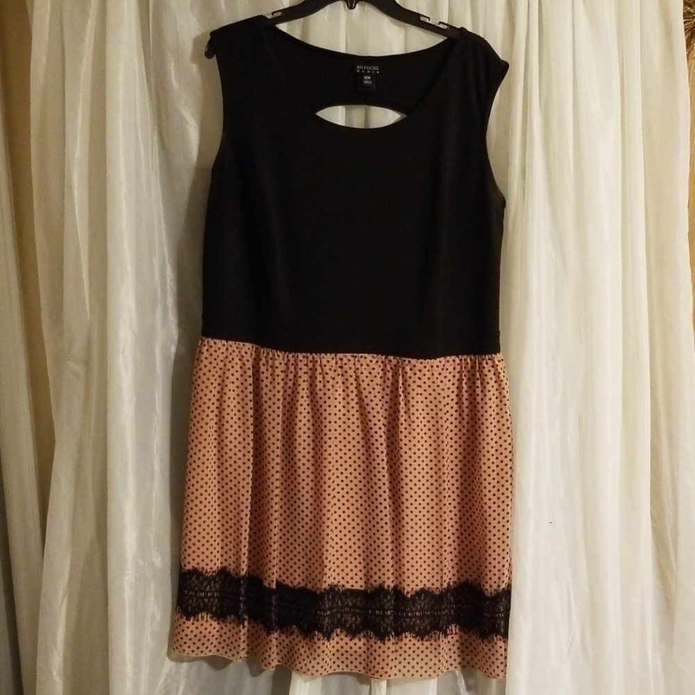 Beige and black polka dot dress